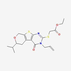 ethyl 2-[(3-oxo-12-propan-2-yl-4-prop-2-enyl-11-oxa-8-thia-4,6-diazatricyclo[7.4.0.02,7]trideca-1(9),2(7),5-trien-5-yl)sulfanyl]acetate