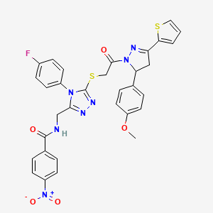 N-((4-(4-fluorophenyl)-5-((2-(5-(4-methoxyphenyl)-3-(thiophen-2-yl)-4,5-dihydro-1H-pyrazol-1-yl)-2-oxoethyl)thio)-4H-1,2,4-triazol-3-yl)methyl)-4-nitrobenzamide