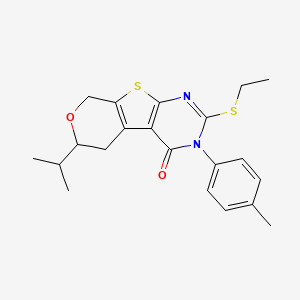 molecular formula C21H24N2O2S2 B11447514 5-ethylsulfanyl-4-(4-methylphenyl)-12-propan-2-yl-11-oxa-8-thia-4,6-diazatricyclo[7.4.0.02,7]trideca-1(9),2(7),5-trien-3-one 