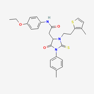 molecular formula C27H29N3O3S2 B11447535 N-(4-ethoxyphenyl)-2-[1-(4-methylphenyl)-3-[2-(3-methylthiophen-2-yl)ethyl]-5-oxo-2-sulfanylideneimidazolidin-4-yl]acetamide 