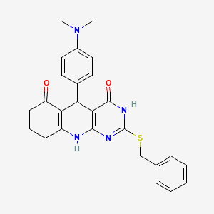 2-(benzylsulfanyl)-5-[4-(dimethylamino)phenyl]-5,8,9,10-tetrahydropyrimido[4,5-b]quinoline-4,6(3H,7H)-dione