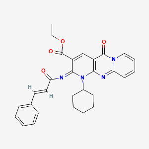 molecular formula C29H28N4O4 B11447588 ethyl 7-cyclohexyl-2-oxo-6-[(E)-3-phenylprop-2-enoyl]imino-1,7,9-triazatricyclo[8.4.0.03,8]tetradeca-3(8),4,9,11,13-pentaene-5-carboxylate 