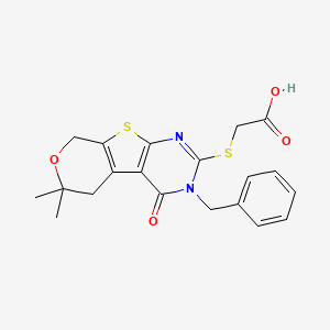 2-[(4-benzyl-12,12-dimethyl-3-oxo-11-oxa-8-thia-4,6-diazatricyclo[7.4.0.02,7]trideca-1(9),2(7),5-trien-5-yl)sulfanyl]acetic acid