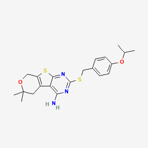 12,12-dimethyl-5-[(4-propan-2-yloxyphenyl)methylsulfanyl]-11-oxa-8-thia-4,6-diazatricyclo[7.4.0.02,7]trideca-1(9),2,4,6-tetraen-3-amine