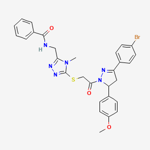 N-{[5-({2-[3-(4-Bromophenyl)-5-(4-methoxyphenyl)-4,5-dihydro-1H-pyrazol-1-YL]-2-oxoethyl}sulfanyl)-4-methyl-4H-1,2,4-triazol-3-YL]methyl}benzamide