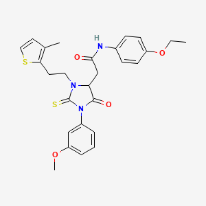 N-(4-ethoxyphenyl)-2-[1-(3-methoxyphenyl)-3-[2-(3-methylthiophen-2-yl)ethyl]-5-oxo-2-sulfanylideneimidazolidin-4-yl]acetamide