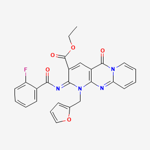 ethyl 6-(2-fluorobenzoyl)imino-7-(furan-2-ylmethyl)-2-oxo-1,7,9-triazatricyclo[8.4.0.03,8]tetradeca-3(8),4,9,11,13-pentaene-5-carboxylate