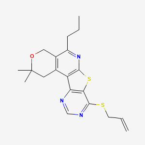 molecular formula C20H23N3OS2 B11447765 4,4-dimethyl-13-prop-2-enylsulfanyl-8-propyl-5-oxa-11-thia-9,14,16-triazatetracyclo[8.7.0.02,7.012,17]heptadeca-1(10),2(7),8,12(17),13,15-hexaene 