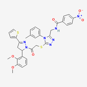 N-{[5-({2-[5-(2,3-Dimethoxyphenyl)-3-(thiophen-2-YL)-4,5-dihydro-1H-pyrazol-1-YL]-2-oxoethyl}sulfanyl)-4-(3-methylphenyl)-4H-1,2,4-triazol-3-YL]methyl}-4-nitrobenzamide