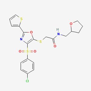 2-({4-[(4-chlorophenyl)sulfonyl]-2-(thiophen-2-yl)-1,3-oxazol-5-yl}sulfanyl)-N-(tetrahydrofuran-2-ylmethyl)acetamide