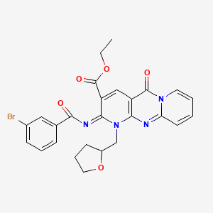 ethyl 6-(3-bromobenzoyl)imino-2-oxo-7-(oxolan-2-ylmethyl)-1,7,9-triazatricyclo[8.4.0.03,8]tetradeca-3(8),4,9,11,13-pentaene-5-carboxylate