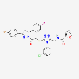 N-{[5-({2-[3-(4-Bromophenyl)-5-(4-fluorophenyl)-4,5-dihydro-1H-pyrazol-1-YL]-2-oxoethyl}sulfanyl)-4-(3-chlorophenyl)-4H-1,2,4-triazol-3-YL]methyl}furan-2-carboxamide