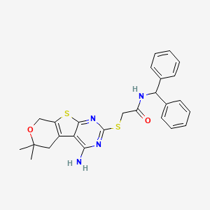 2-[(3-amino-12,12-dimethyl-11-oxa-8-thia-4,6-diazatricyclo[7.4.0.02,7]trideca-1(9),2,4,6-tetraen-5-yl)sulfanyl]-N-benzhydrylacetamide