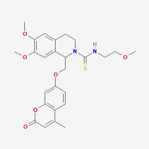 molecular formula C26H30N2O6S B11448159 6,7-Dimethoxy-N-(2-methoxyethyl)-1-{[(4-methyl-2-oxo-2H-chromen-7-YL)oxy]methyl}-1,2,3,4-tetrahydroisoquinoline-2-carbothioamide 