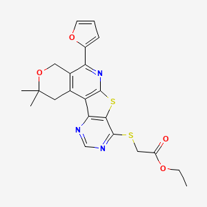 molecular formula C22H21N3O4S2 B11448207 (5-Furan-2-yl-2,2-dimethyl-1,4-dihydro-2H-3-oxa-7-thia-6,9,11-triaza-benzo[c]fluoren-8-ylsulfanyl)-aceti c acid ethyl ester 