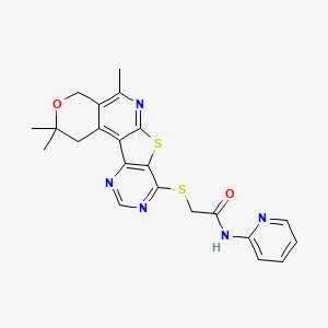 N-pyridin-2-yl-2-[(4,4,8-trimethyl-5-oxa-11-thia-9,14,16-triazatetracyclo[8.7.0.02,7.012,17]heptadeca-1,7,9,12(17),13,15-hexaen-13-yl)sulfanyl]acetamide