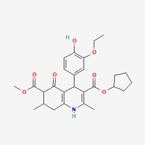 molecular formula C27H33NO7 B11448265 3-Cyclopentyl 6-methyl 4-(3-ethoxy-4-hydroxyphenyl)-2,7-dimethyl-5-oxo-1,4,5,6,7,8-hexahydroquinoline-3,6-dicarboxylate 