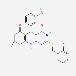 2-[(2-fluorobenzyl)sulfanyl]-5-(3-hydroxyphenyl)-8,8-dimethyl-5,8,9,10-tetrahydropyrimido[4,5-b]quinoline-4,6(3H,7H)-dione