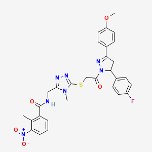 N-{[5-({2-[5-(4-Fluorophenyl)-3-(4-methoxyphenyl)-4,5-dihydro-1H-pyrazol-1-YL]-2-oxoethyl}sulfanyl)-4-methyl-4H-1,2,4-triazol-3-YL]methyl}-2-methyl-3-nitrobenzamide