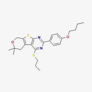 molecular formula C24H30N2O2S2 B11448322 5-(4-butoxyphenyl)-12,12-dimethyl-3-propylsulfanyl-11-oxa-8-thia-4,6-diazatricyclo[7.4.0.02,7]trideca-1(9),2(7),3,5-tetraene 