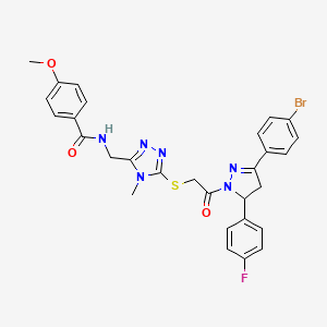 N-((5-((2-(3-(4-bromophenyl)-5-(4-fluorophenyl)-4,5-dihydro-1H-pyrazol-1-yl)-2-oxoethyl)thio)-4-methyl-4H-1,2,4-triazol-3-yl)methyl)-4-methoxybenzamide