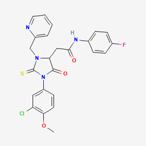 2-[1-(3-chloro-4-methoxyphenyl)-5-oxo-3-(pyridin-2-ylmethyl)-2-thioxoimidazolidin-4-yl]-N-(4-fluorophenyl)acetamide