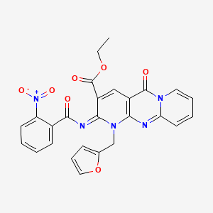 ethyl 7-(furan-2-ylmethyl)-6-(2-nitrobenzoyl)imino-2-oxo-1,7,9-triazatricyclo[8.4.0.03,8]tetradeca-3(8),4,9,11,13-pentaene-5-carboxylate