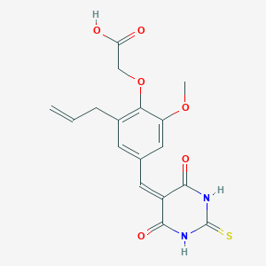 molecular formula C17H16N2O6S B11448396 {4-[(4,6-dioxo-2-thioxotetrahydropyrimidin-5(2H)-ylidene)methyl]-2-methoxy-6-(prop-2-en-1-yl)phenoxy}acetic acid 