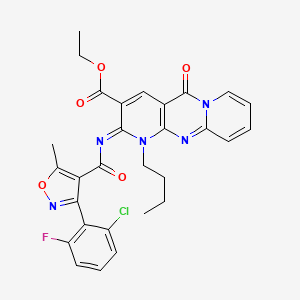 ethyl 7-butyl-6-[3-(2-chloro-6-fluorophenyl)-5-methyl-1,2-oxazole-4-carbonyl]imino-2-oxo-1,7,9-triazatricyclo[8.4.0.03,8]tetradeca-3(8),4,9,11,13-pentaene-5-carboxylate