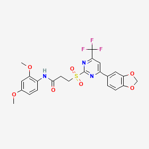 molecular formula C23H20F3N3O7S B11448453 3-{[4-(1,3-benzodioxol-5-yl)-6-(trifluoromethyl)pyrimidin-2-yl]sulfonyl}-N-(2,4-dimethoxyphenyl)propanamide 