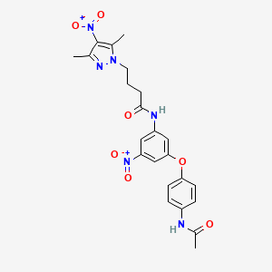 molecular formula C23H24N6O7 B11448472 N-{3-[4-(acetylamino)phenoxy]-5-nitrophenyl}-4-(3,5-dimethyl-4-nitro-1H-pyrazol-1-yl)butanamide 