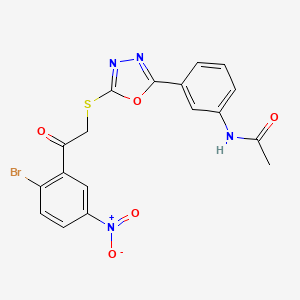 molecular formula C18H13BrN4O5S B11448485 N-[3-(5-{[2-(2-bromo-5-nitrophenyl)-2-oxoethyl]sulfanyl}-1,3,4-oxadiazol-2-yl)phenyl]acetamide 