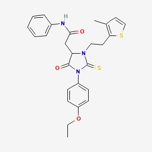 2-{1-(4-ethoxyphenyl)-3-[2-(3-methylthiophen-2-yl)ethyl]-5-oxo-2-thioxoimidazolidin-4-yl}-N-phenylacetamide