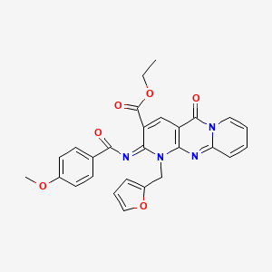 ethyl 7-(furan-2-ylmethyl)-6-(4-methoxybenzoyl)imino-2-oxo-1,7,9-triazatricyclo[8.4.0.03,8]tetradeca-3(8),4,9,11,13-pentaene-5-carboxylate