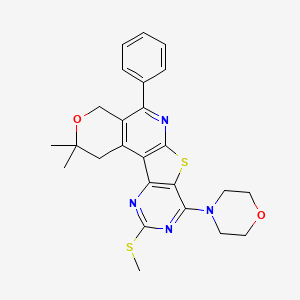 molecular formula C25H26N4O2S2 B11448552 4,4-dimethyl-15-methylsulfanyl-13-morpholin-4-yl-8-phenyl-5-oxa-11-thia-9,14,16-triazatetracyclo[8.7.0.02,7.012,17]heptadeca-1(10),2(7),8,12(17),13,15-hexaene 