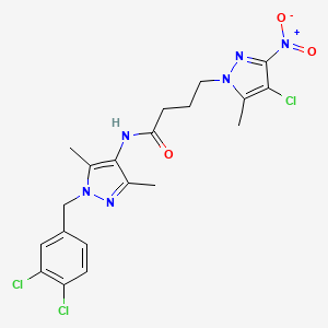 molecular formula C20H21Cl3N6O3 B11448564 4-(4-chloro-5-methyl-3-nitro-1H-pyrazol-1-yl)-N-[1-(3,4-dichlorobenzyl)-3,5-dimethyl-1H-pyrazol-4-yl]butanamide 