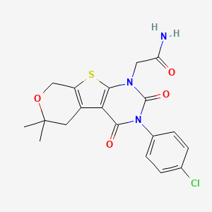 molecular formula C19H18ClN3O4S B11448580 2-[4-(4-chlorophenyl)-12,12-dimethyl-3,5-dioxo-11-oxa-8-thia-4,6-diazatricyclo[7.4.0.02,7]trideca-1(9),2(7)-dien-6-yl]acetamide 