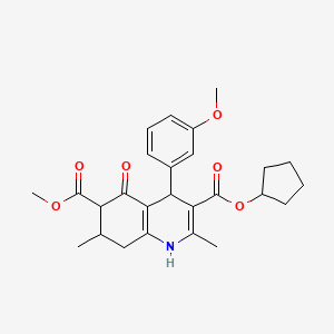 molecular formula C26H31NO6 B11448581 3-Cyclopentyl 6-methyl 4-(3-methoxyphenyl)-2,7-dimethyl-5-oxo-1,4,5,6,7,8-hexahydroquinoline-3,6-dicarboxylate 