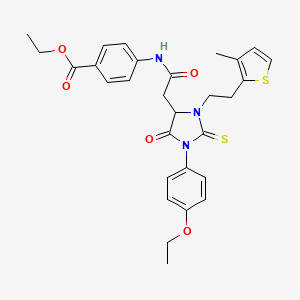 Ethyl 4-[({1-(4-ethoxyphenyl)-3-[2-(3-methylthiophen-2-yl)ethyl]-5-oxo-2-thioxoimidazolidin-4-yl}acetyl)amino]benzoate