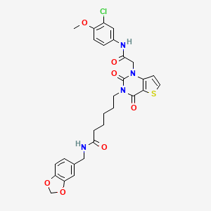 molecular formula C29H29ClN4O7S B11448598 N-(1,3-benzodioxol-5-ylmethyl)-6-[1-{2-[(3-chloro-4-methoxyphenyl)amino]-2-oxoethyl}-2,4-dioxo-1,4-dihydrothieno[3,2-d]pyrimidin-3(2H)-yl]hexanamide 