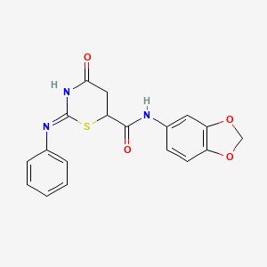 molecular formula C18H15N3O4S B11448609 N-(1,3-benzodioxol-5-yl)-4-oxo-2-(phenylamino)-5,6-dihydro-4H-1,3-thiazine-6-carboxamide 