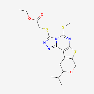 ethyl 2-[(7-methylsulfanyl-14-propan-2-yl-13-oxa-10-thia-3,4,6,8-tetrazatetracyclo[7.7.0.02,6.011,16]hexadeca-1(9),2,4,7,11(16)-pentaen-5-yl)sulfanyl]acetate