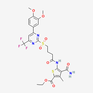 Ethyl 4-carbamoyl-5-[(4-{[4-(3,4-dimethoxyphenyl)-6-(trifluoromethyl)pyrimidin-2-yl]sulfonyl}butanoyl)amino]-3-methylthiophene-2-carboxylate