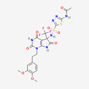 N-[5-({1-[2-(3,4-dimethoxyphenyl)ethyl]-2,4,6-trioxo-5-(trifluoromethyl)-2,3,4,5,6,7-hexahydro-1H-pyrrolo[2,3-d]pyrimidin-5-yl}sulfamoyl)-1,3,4-thiadiazol-2-yl]acetamide