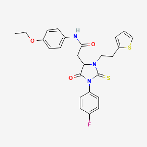 N-(4-ethoxyphenyl)-2-{1-(4-fluorophenyl)-5-oxo-3-[2-(thiophen-2-yl)ethyl]-2-thioxoimidazolidin-4-yl}acetamide