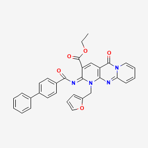 ethyl 7-(furan-2-ylmethyl)-2-oxo-6-(4-phenylbenzoyl)imino-1,7,9-triazatricyclo[8.4.0.03,8]tetradeca-3(8),4,9,11,13-pentaene-5-carboxylate