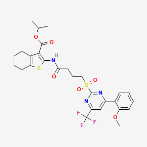 molecular formula C28H30F3N3O6S2 B11448794 Propan-2-yl 2-[(4-{[4-(2-methoxyphenyl)-6-(trifluoromethyl)pyrimidin-2-yl]sulfonyl}butanoyl)amino]-4,5,6,7-tetrahydro-1-benzothiophene-3-carboxylate 