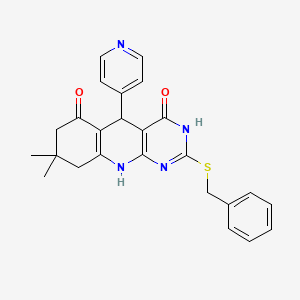 2-(benzylsulfanyl)-8,8-dimethyl-5-(pyridin-4-yl)-5,8,9,10-tetrahydropyrimido[4,5-b]quinoline-4,6(3H,7H)-dione