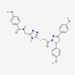 N-((5-((2-(3,5-bis(4-methoxyphenyl)-4,5-dihydro-1H-pyrazol-1-yl)-2-oxoethyl)thio)-4-methyl-4H-1,2,4-triazol-3-yl)methyl)-4-methoxybenzamide