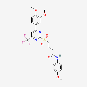 molecular formula C24H24F3N3O6S B11448851 4-{[4-(3,4-dimethoxyphenyl)-6-(trifluoromethyl)pyrimidin-2-yl]sulfonyl}-N-(4-methoxyphenyl)butanamide 